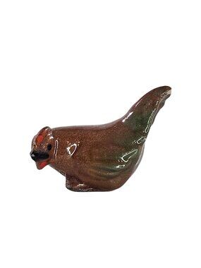Vintage Hagen Renaker Squatty Hen Chicken Miniature Figurine Brown Green CHIPPED